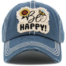 KBV1462 "Be Happy" Washed Vintage Ballcap - MiMi Wholesale
