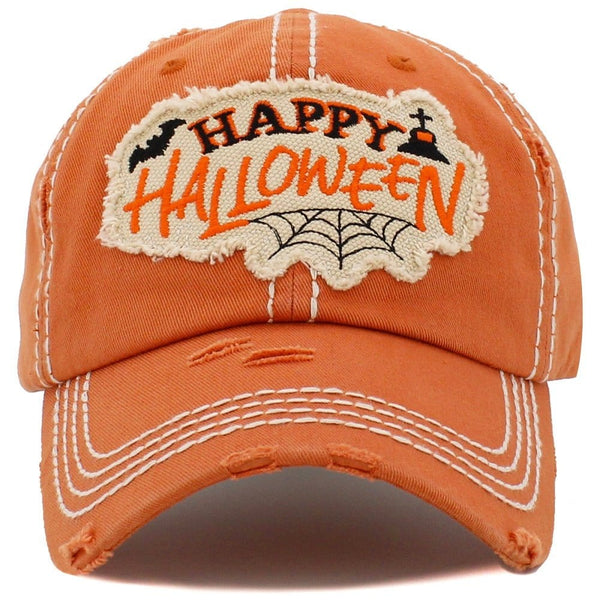 KBV1467 "Happy Halloween" Washed Vintage Ballcap - MiMi Wholesale