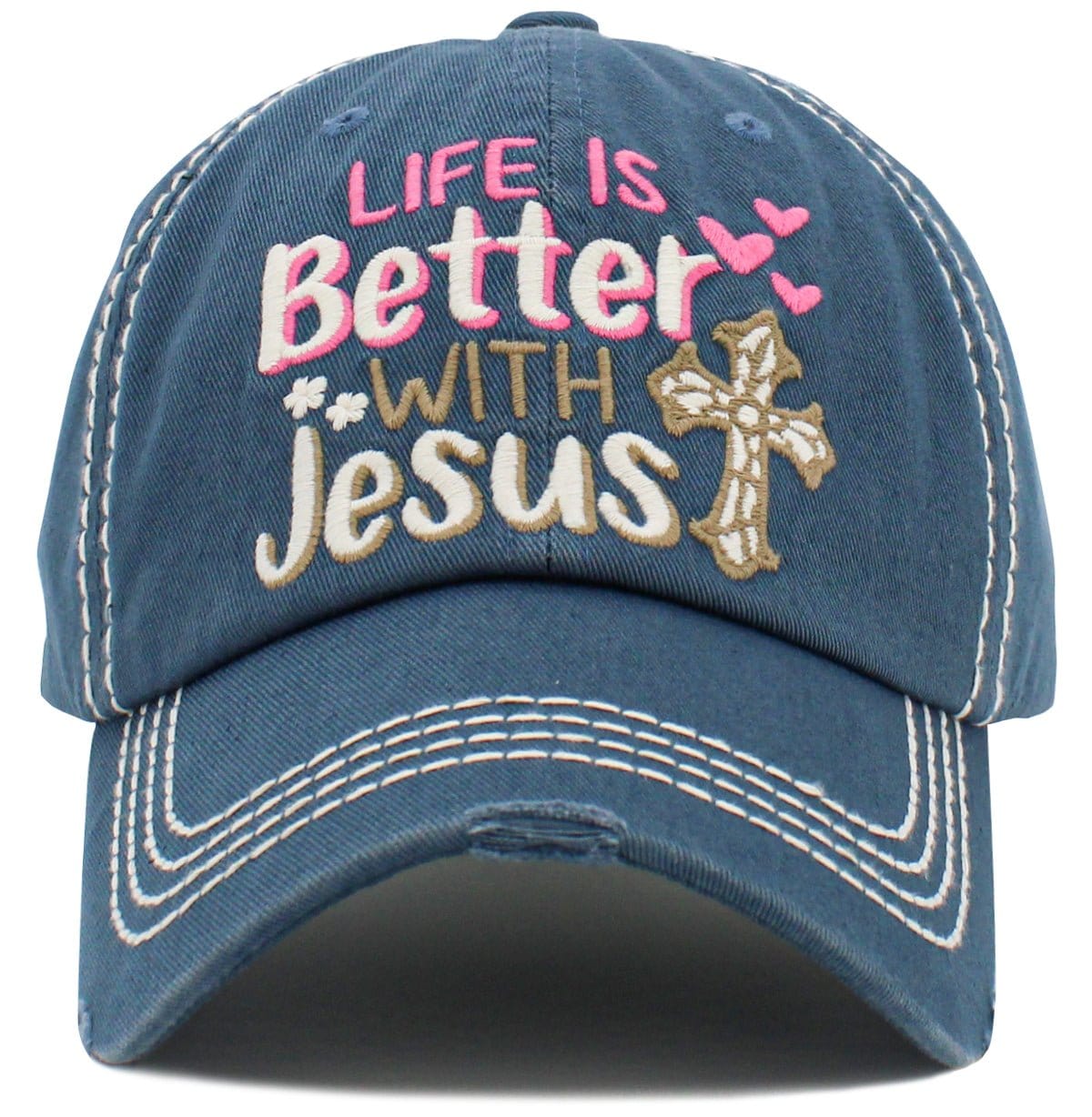 KBV1470 'Life is Better w/Jesus' Washed Vintage Ballcap - MiMi Wholesale
