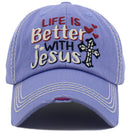 KBV1470 'Life is Better w/Jesus' Washed Vintage Ballcap - MiMi Wholesale