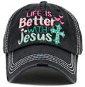 KBV1470 'Life is Better w/Jesus' Washed Vintage Ballcap - MiMi Wholesale
