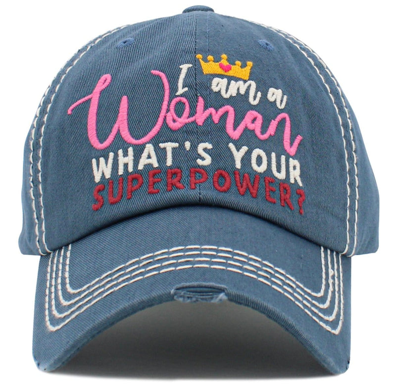 KBV1476 'I am a Women, What's Your Superpower ' Washed Vintage Ballcap - MiMi Wholesale