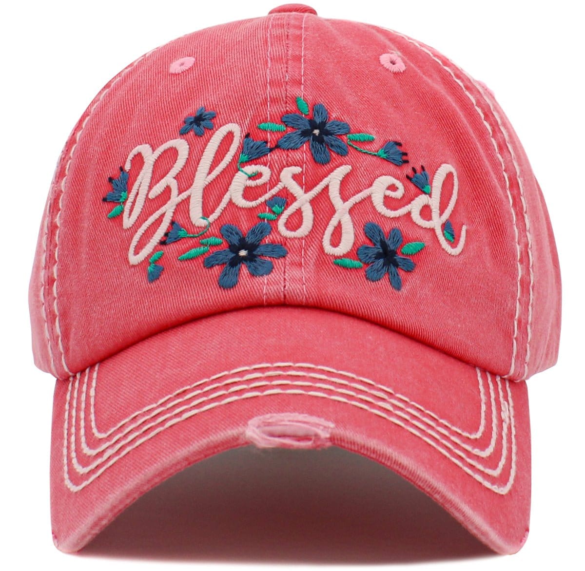 KBV1477 'Blessed ' Floral Washed Vintage Ballcap - MiMi Wholesale
