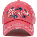 KBV1477 'Blessed ' Floral Washed Vintage Ballcap - MiMi Wholesale