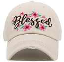 KBV1477 'Blessed ' Floral Washed Vintage Ballcap - MiMi Wholesale