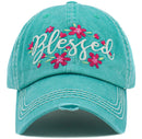 KBV1477 'Blessed ' Floral Washed Vintage Ballcap - MiMi Wholesale