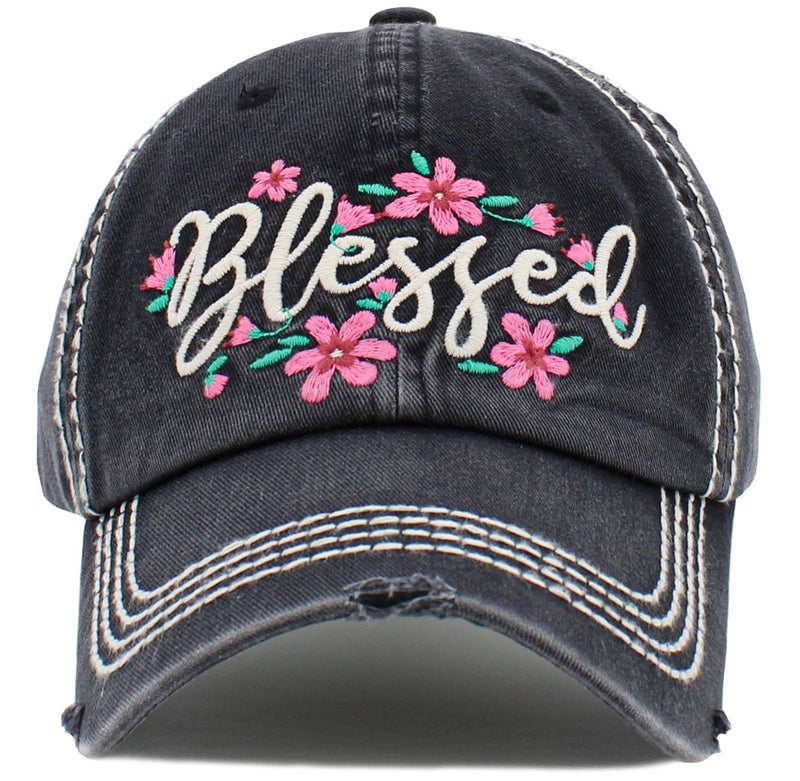 KBV1477 'Blessed ' Floral Washed Vintage Ballcap - MiMi Wholesale