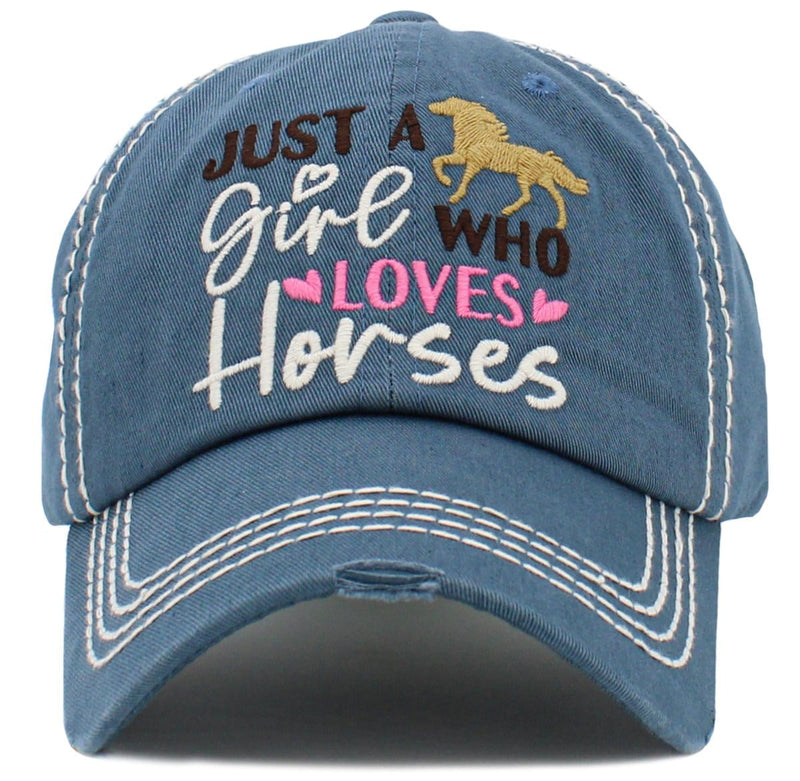KBV1481 'Just a Girl who Loves Horses ' Washed Vintage Ballcap - MiMi Wholesale