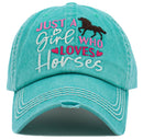 KBV1481 'Just a Girl who Loves Horses ' Washed Vintage Ballcap - MiMi Wholesale