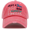 KBV1481 'Just a Girl who Loves Horses ' Washed Vintage Ballcap - MiMi Wholesale
