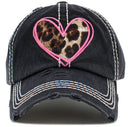 KBV1482 'Leopard Hart Patch' Washed Vintage Ballcap - MiMi Wholesale