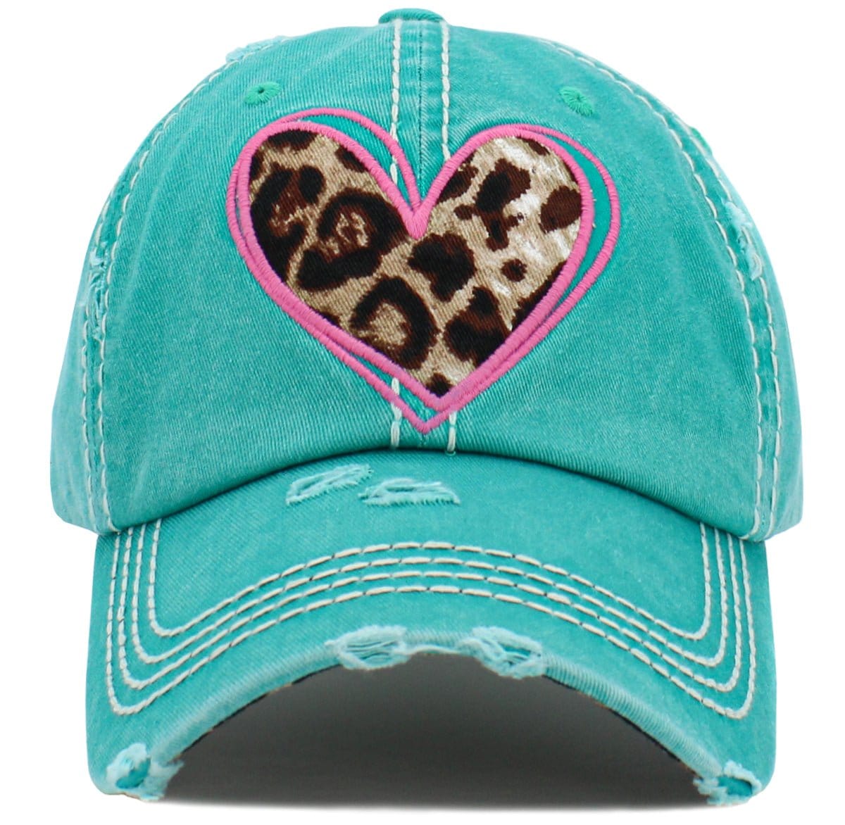 KBV1482 'Leopard Hart Patch' Washed Vintage Ballcap - MiMi Wholesale