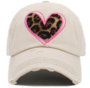 KBV1482 'Leopard Hart Patch' Washed Vintage Ballcap - MiMi Wholesale