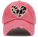 KBV1482 'Leopard Hart Patch' Washed Vintage Ballcap - MiMi Wholesale