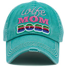 KBV1488 'Wife Mom Boss' Washed Vintage Ballcap - MiMi Wholesale