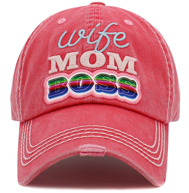 KBV1488 'Wife Mom Boss' Washed Vintage Ballcap - MiMi Wholesale