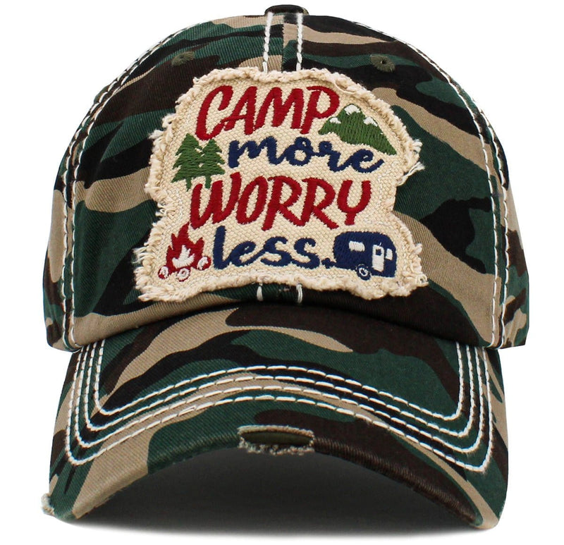 KBV1493 Camp More Worry Less Washed Vintage Ballcap - MiMi Wholesale