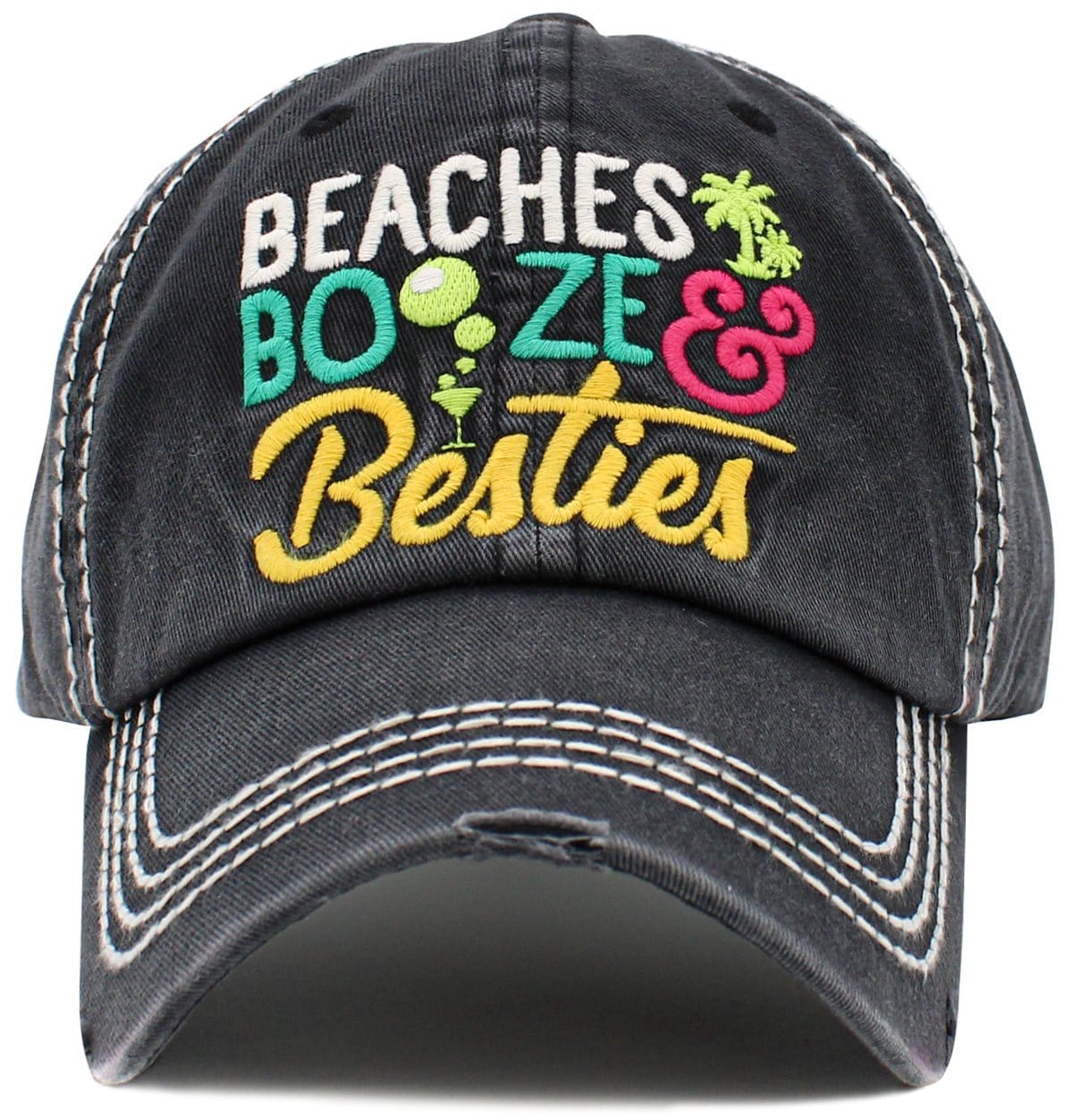 KBV1504 Beaches Booze Besties Washed Vintage Ballcap - MiMi Wholesale
