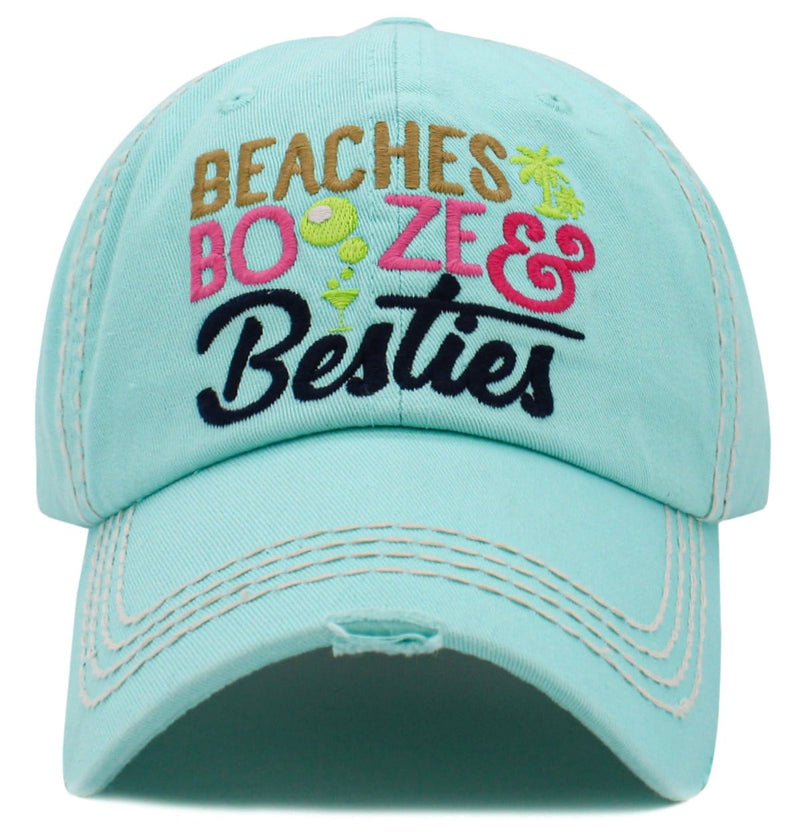 KBV1504 Beaches Booze Besties Washed Vintage Ballcap - MiMi Wholesale