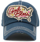 KBV1505 God Bless Washed Vintage Ballcap - MiMi Wholesale