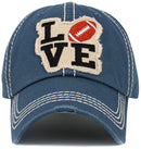 KBV1541 Love Football Washed Vintage Cap - MiMi Wholesale