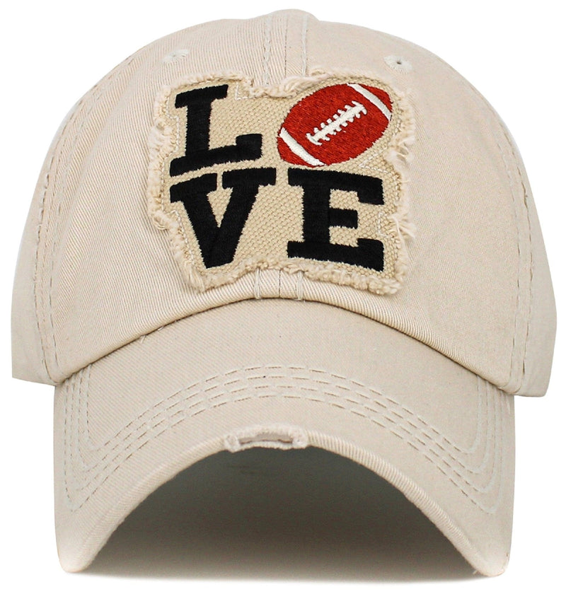 KBV1541 Love Football Washed Vintage Cap - MiMi Wholesale