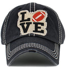 KBV1541 Love Football Washed Vintage Cap - MiMi Wholesale