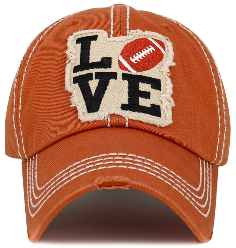 KBV1541 Love Football Washed Vintage Cap - MiMi Wholesale