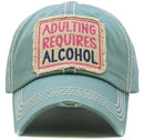 KBV1569 Adulting Requires Alcohol Washed Vintage Ballcap - MiMi Wholesale