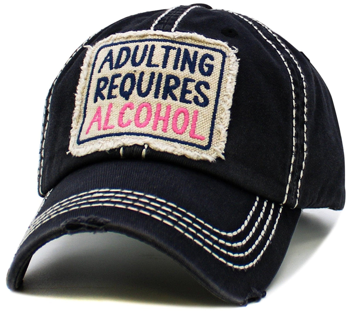 KBV1569 Adulting Requires Alcohol Washed Vintage Ballcap - MiMi Wholesale