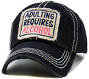 KBV1569 Adulting Requires Alcohol Washed Vintage Ballcap - MiMi Wholesale