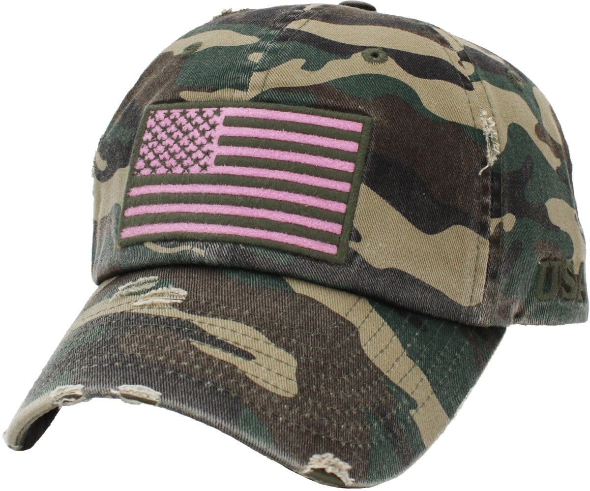 KBVT209 American Flag Washed Vintage Distressed Baseball Cap - MiMi Wholesale