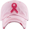 KBVT212 Breast Cancer Ribbon Vintage Washed Baseball Cap - MiMi Wholesale