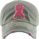 KBVT212 Breast Cancer Ribbon Vintage Washed Baseball Cap - MiMi Wholesale