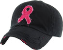 KBVT212 Breast Cancer Ribbon Vintage Washed Baseball Cap - MiMi Wholesale