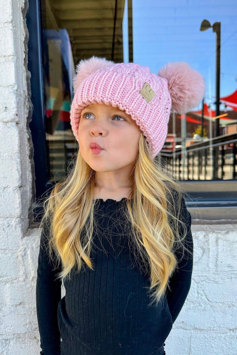 KIDS2055S KIDS Cable Knit Pom Beanie - MiMi Wholesale