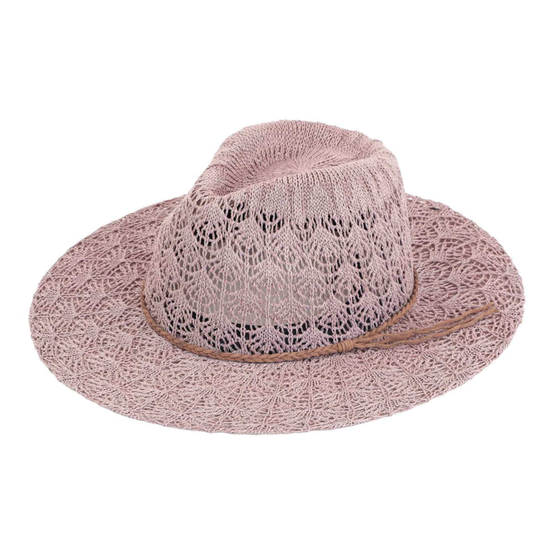 KP013 Horseshoe Lace With Braided Suede Trim Panama Hat - MiMi Wholesale