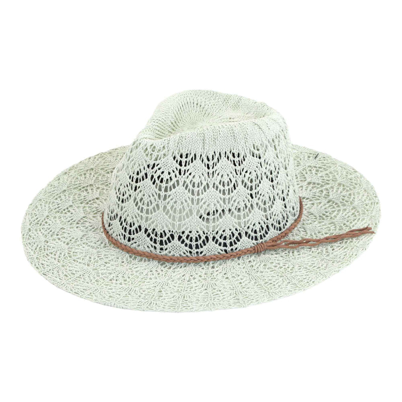 KP013 Horseshoe Lace With Braided Suede Trim Panama Hat - MiMi Wholesale