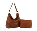 L0308 Zipper Detail 2-in-1 Soft Hobo Shoulder Bag - MiMi Wholesale