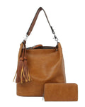 LD1431-1W 2-in-1 Double Tassel Soft Shoulder Bag w/ Wallet - MiMi Wholesale