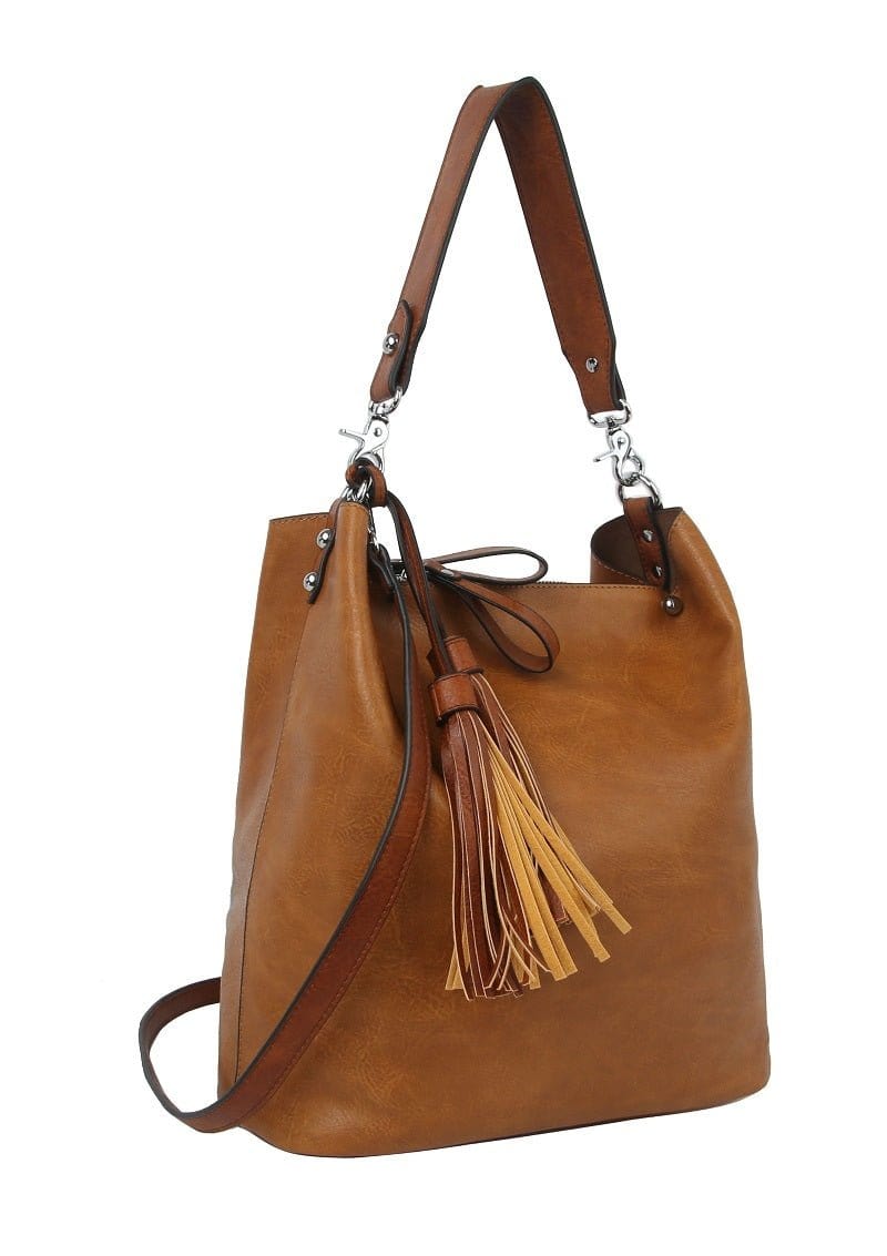 LD1431-1W 2-in-1 Double Tassel Soft Shoulder Bag w/ Wallet - MiMi Wholesale