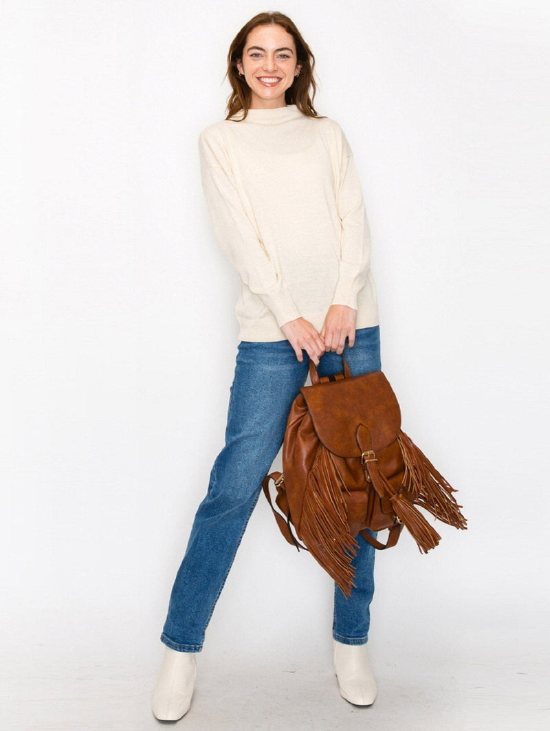 asos mini suede backpack with tassels LDM001 Darlene Buckle Flap Fringe Backpack