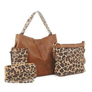 LF5037LT Braided Edge Pockets Leopard Print 3-in-1 Shoulder Bag - MiMi Wholesale