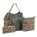 LF5037LT Braided Edge Pockets Leopard Print 3-in-1 Shoulder Bag - MiMi Wholesale