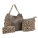 LF5037LT Braided Edge Pockets Leopard Print 3-in-1 Shoulder Bag - MiMi Wholesale