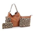 LF5037LT Braided Edge Pockets Leopard Print 3-in-1 Shoulder Bag - MiMi Wholesale