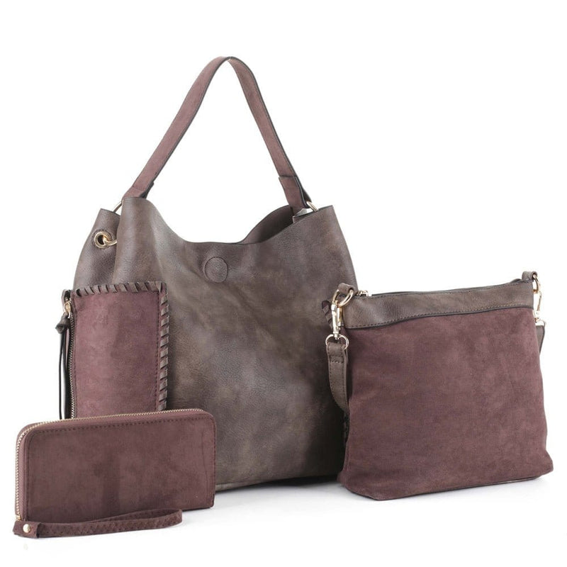 LF5037UT Faux Suede 3-in-1 Shoulder Bag/Crossbody/Wallet - MiMi Wholesale