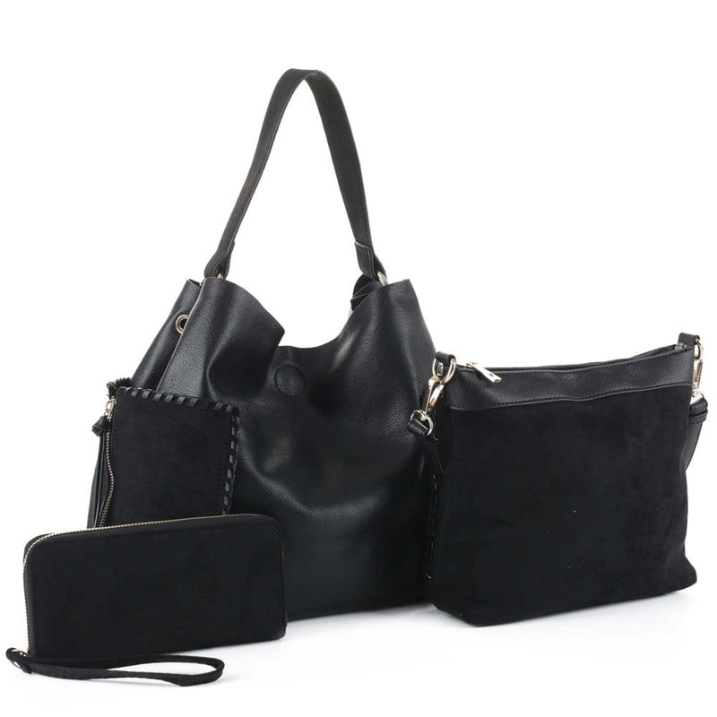 LF5037UT Faux Suede 3-in-1 Shoulder Bag/Crossbody/Wallet - MiMi Wholesale