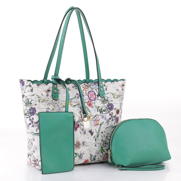 LF5112T Floral Print 3-in-1 Tote/Wristlet/Zipper Wallet - MiMi Wholesale