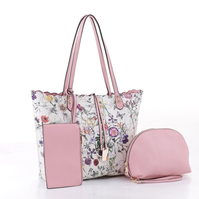 LF5112T Floral Print 3-in-1 Tote/Wristlet/Zipper Wallet - MiMi Wholesale